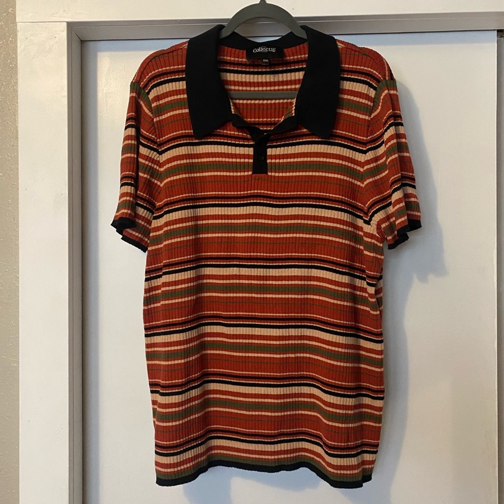 Collectif Striped short sleeve collared sweater
